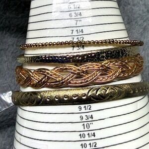 Set of 4 Gold Tone Bangles Twisted Braided Beaded Hammered Style Braclets